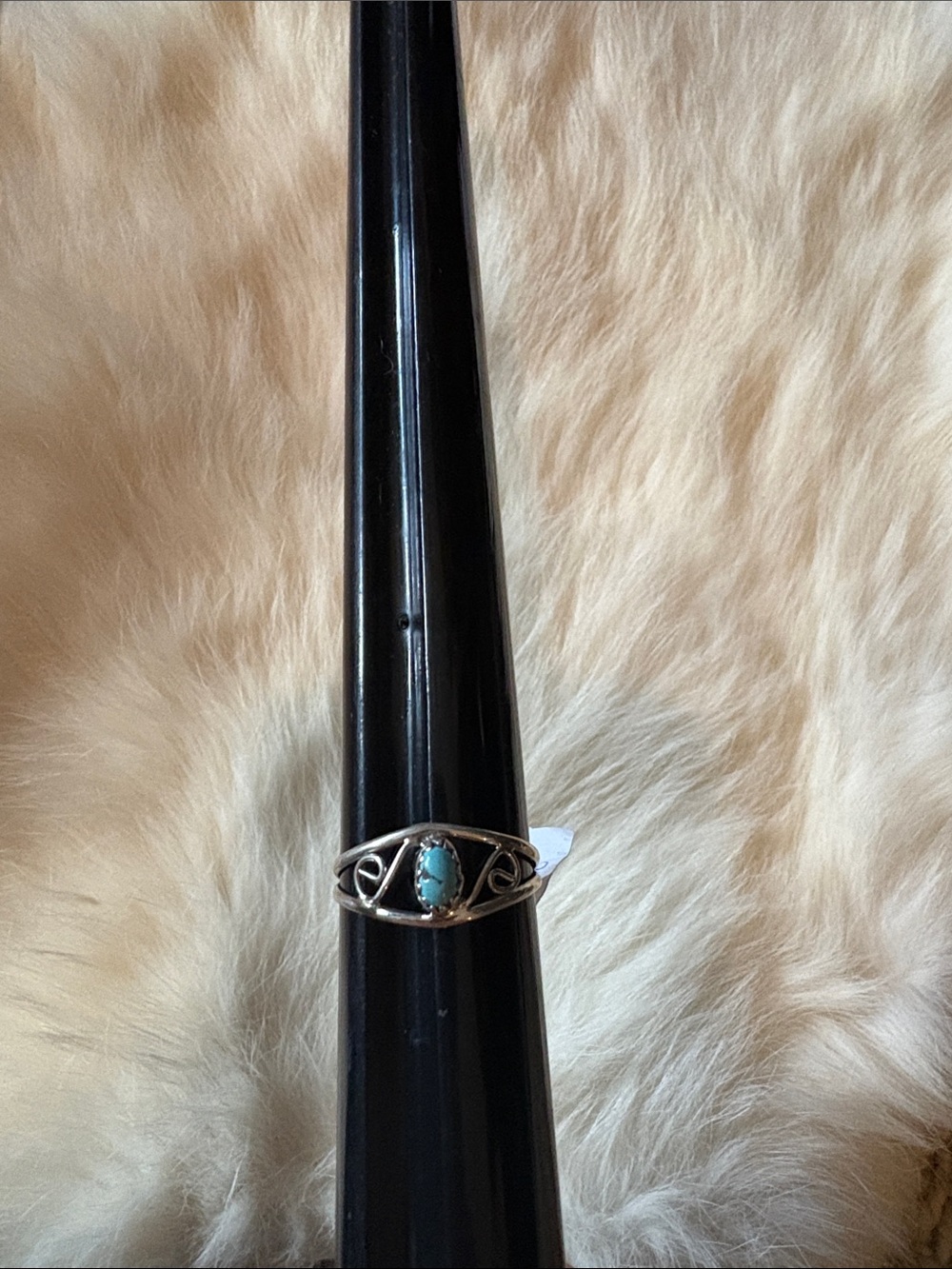 Sterling Silver Ring with Turquoise Marquise Stone - Delicate Scroll Design